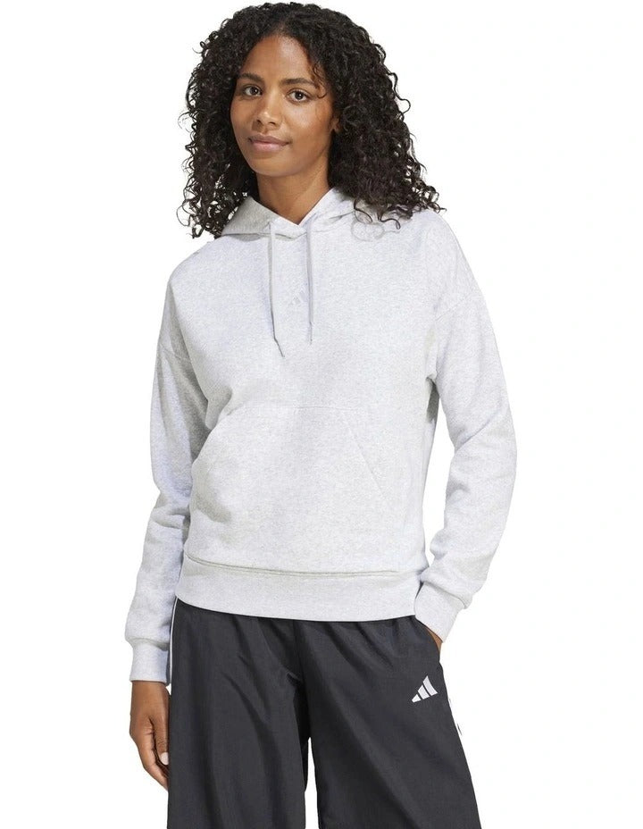 Adidas fleece hoodie with 3-bar chest logo, soft cotton blend, cozy relaxed fit