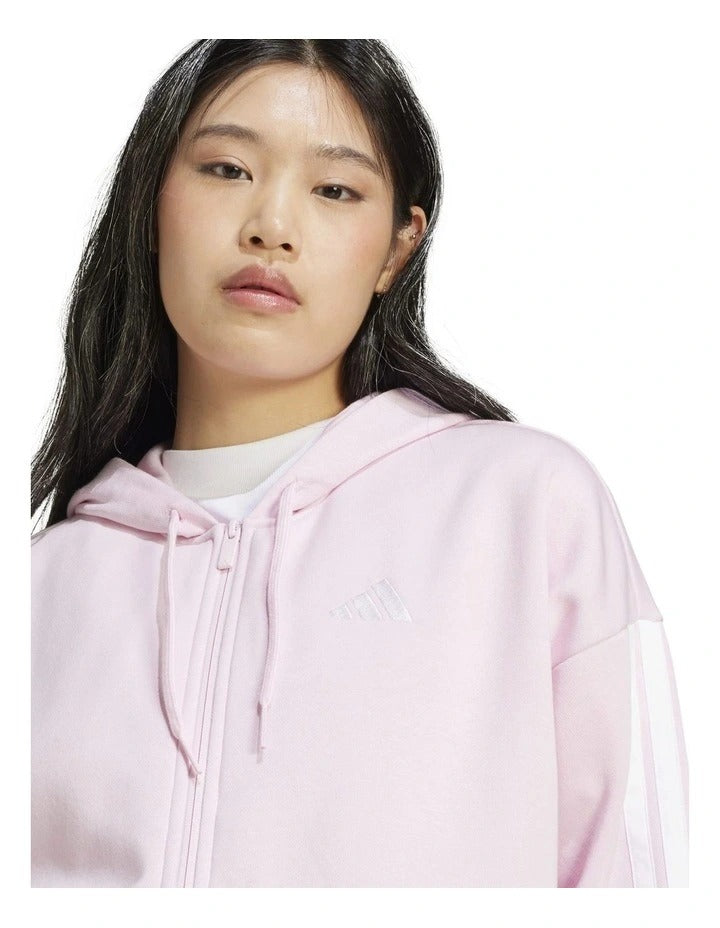 Adidas Essentials 3-Stripes Full-Zip Fleece Hoodie in soft brushed-back fleece with chest logo and adjustable hood