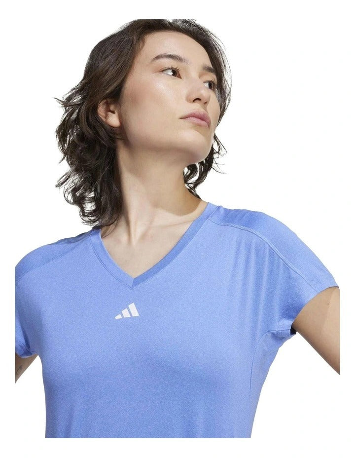 Adidas Aeroready Train Essentials Minimal Branding V-Neck Tee in recycled polyester blend with moisture-wicking fabric