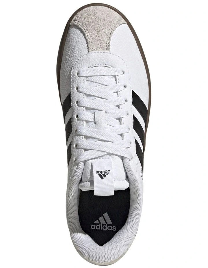 Adidas VL Court 3.0 women’s shoes with coated leather upper and low heel, stylish skater-inspired trainers in white with vulcanised outsole