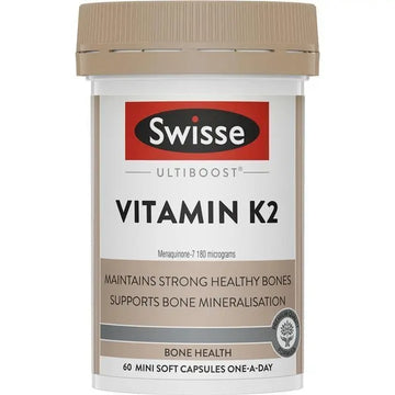 Swisse Ultiboost Vitamin K2 60 Capsules for strong bones and calcium absorption.