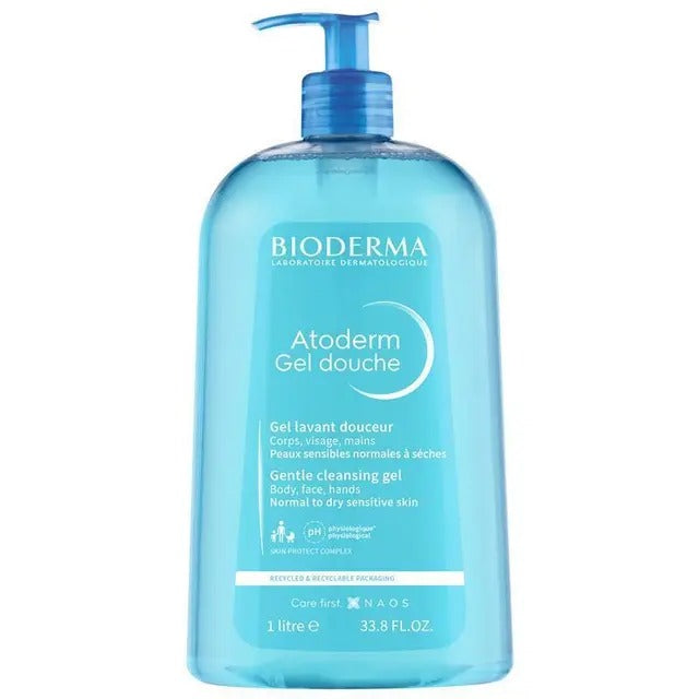 Bioderma Atoderm Gentle Cleansing Gel 1L – soap-free hydrating body and face wash for dry skin.