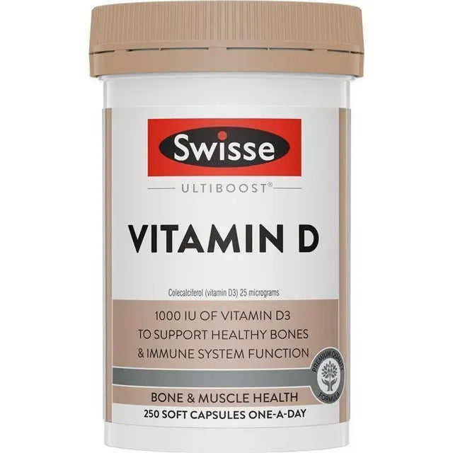 Swisse Vitamin D 250 Capsules – Supports bone, teeth, and immune health. Helps calcium absorption and maintains vitamin D levels.