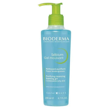 Bioderma Sébium Gel Moussant gentle foaming cleanser for oily and acne-prone skin.