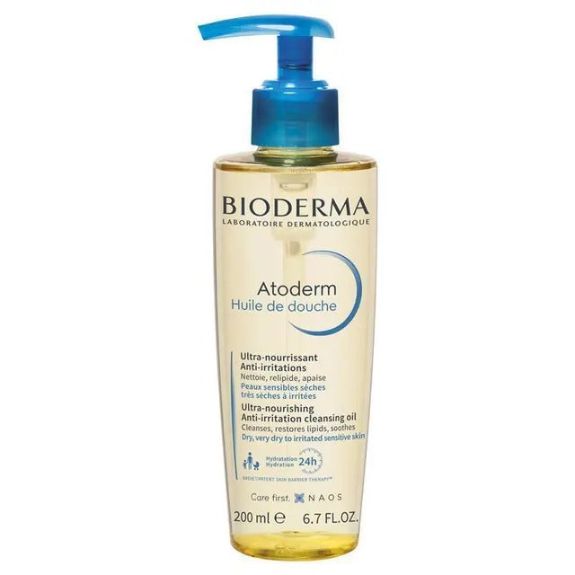 Bioderma Atoderm Shower Oil 200ml for dry, sensitive skin hydration.