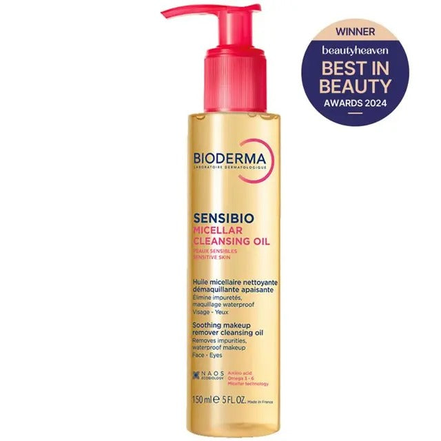 Bioderma Sensibio Micellar Cleansing Oil – gentle makeup remover for sensitive skin, no oily residue.