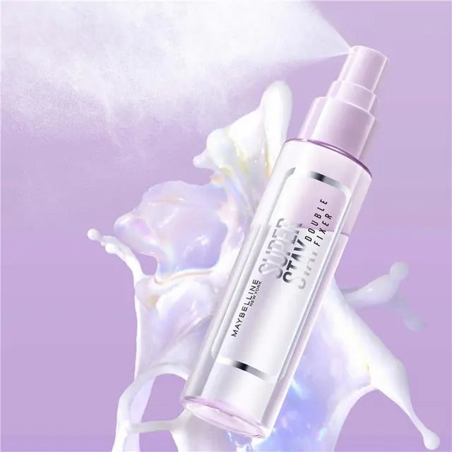 Maybelline Superstay Fixer Spray 24H makeup setting mist for long-lasting, hydrated finish.