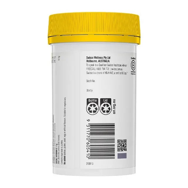 Swisse High Strength Vitamin C + Zinc Powder Orange 150g – immune support, cold relief, citrus flavour.