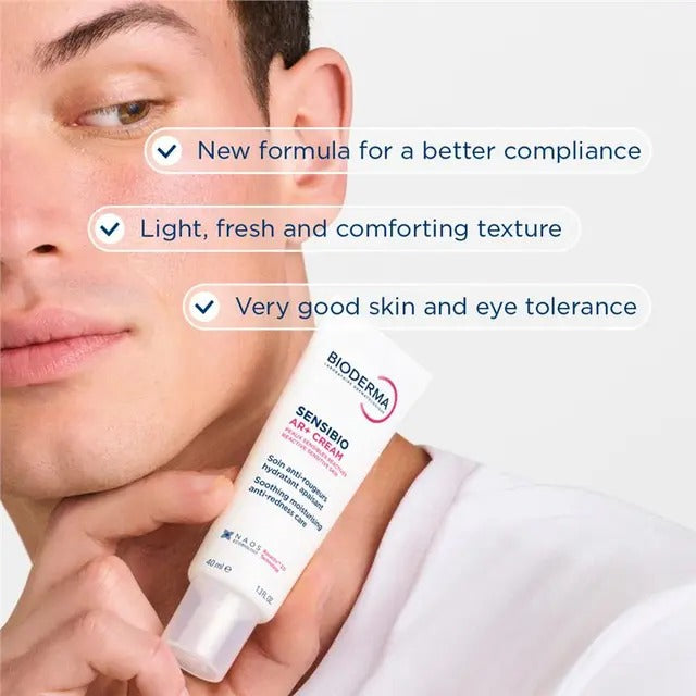 Bioderma Sensibio AR+ cream for redness-prone sensitive skin, soothes and hydrates.