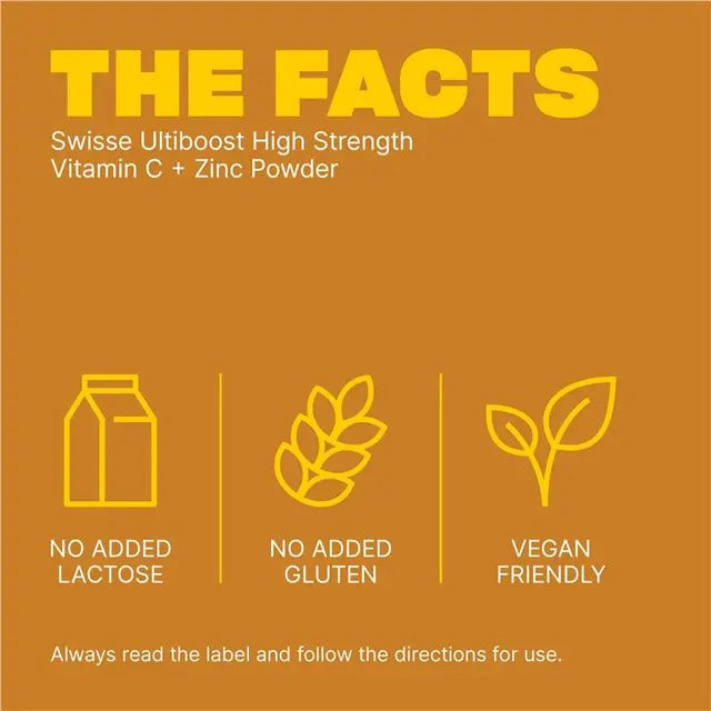 Swisse High Strength Vitamin C + Zinc Powder Orange 150g – immune support, cold relief, citrus flavour.