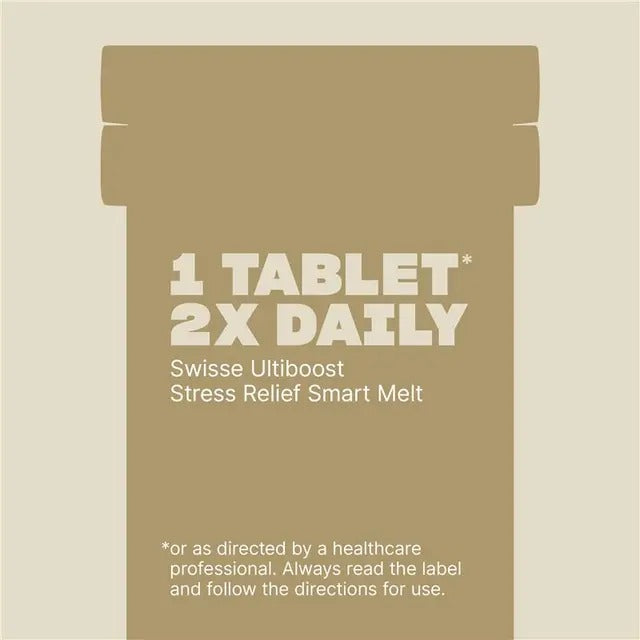 Swisse Stress Relief Smart Melt with Saffron and B12 – fast-absorbing, 99% sugar-free stress support tablets.