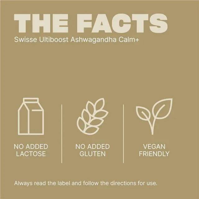 Swisse Ashwagandha Calm+ — vegan stress relief supplement with magnesium and herbs.