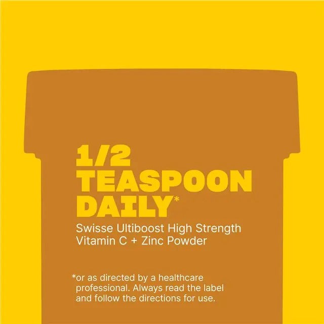 Swisse High Strength Vitamin C + Zinc Powder Orange 150g – immune support, cold relief, citrus flavour.