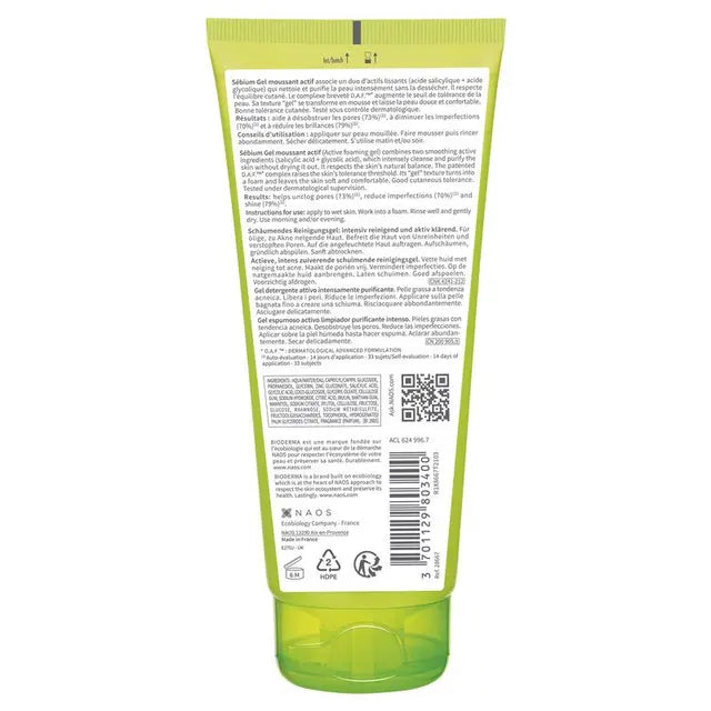 Bioderma Sebium Gel Moussant Actif Exfoliating Cleanser suitable For Acne Prone Skin 200ml