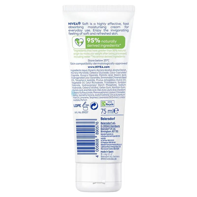 NIVEA Soft Moisturiser Cream Face Body Hands 75ml