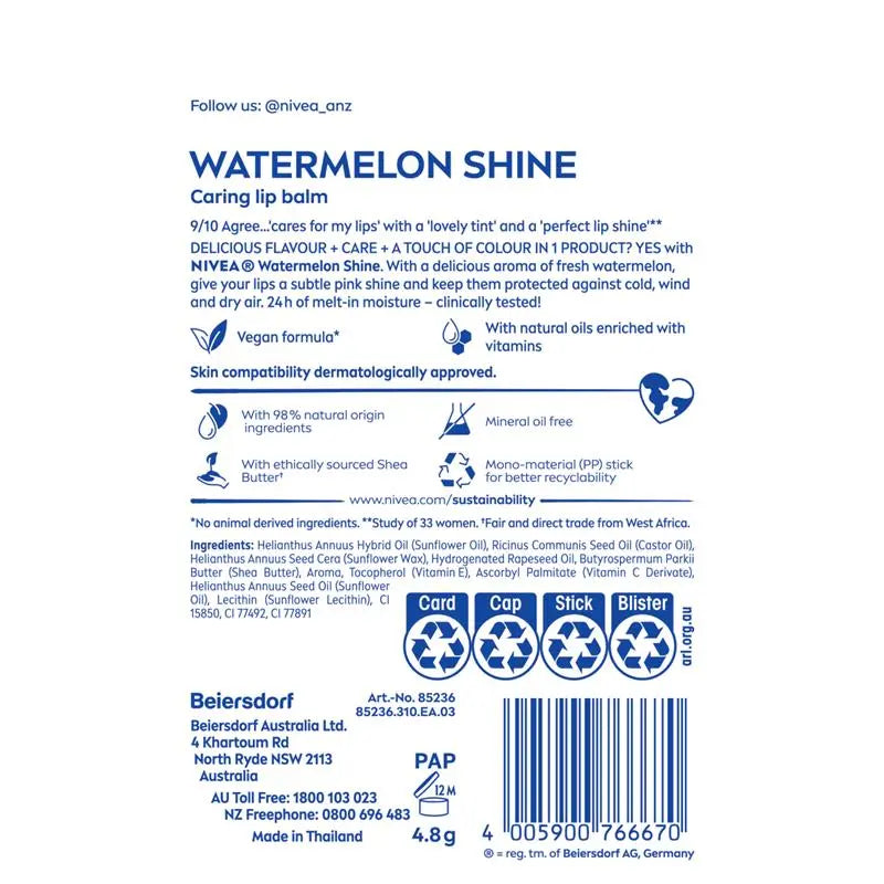 NIVEA Lip Care Watermelon Shine Balm 4.8g