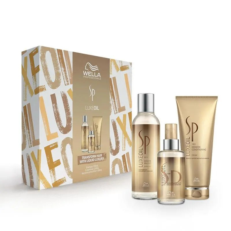 Wella SP Luxeoil Trio Gift Set – luxurious hair care trio with natural oils for shine, smoothness, and nourishment, perfect for all hair types.