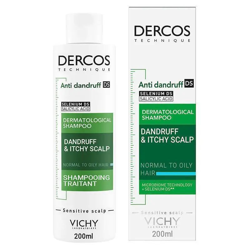 Dercos Anti-Dandruff DS Shampoo 200ml for normal to oily hair, reducing flakes and soothing scalp