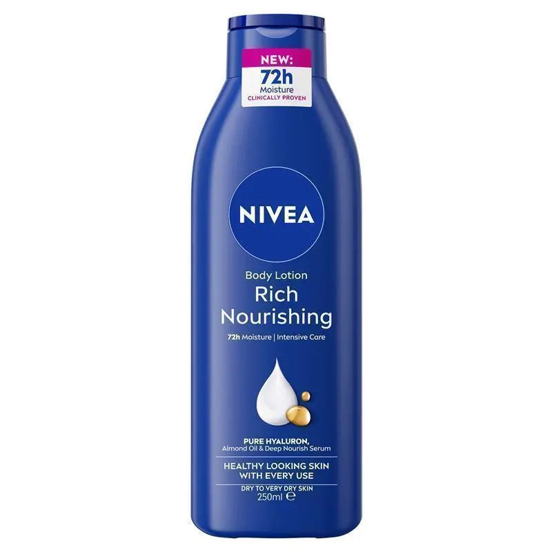 NIVEA Rich Nourishing Body Lotion Moisturiser 72H Hydration 250ml