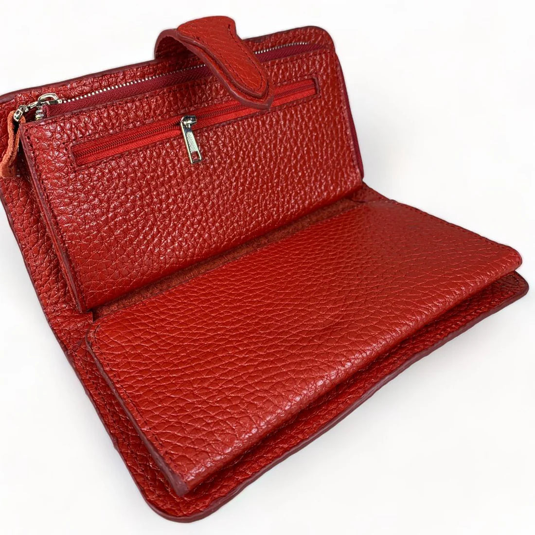 LeatherLuxe red leather clutch for women – luxury handcrafted wallet purse and card holder with sleek design and premium finish