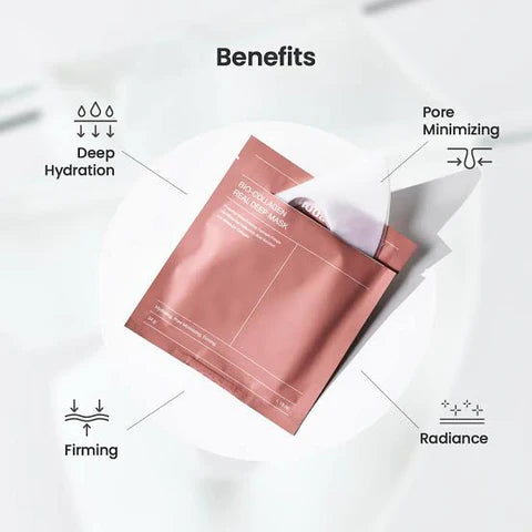 Lavvish Bio Collagen Face Mask in pink packaging displayed on vanity with soft natural lighting and skincare accessories